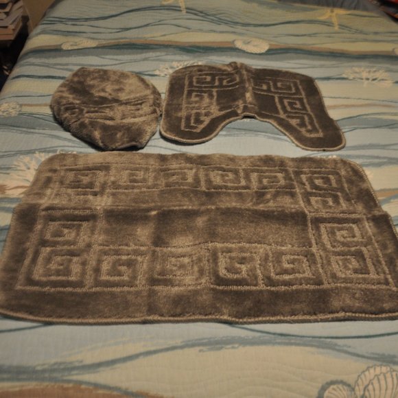 Bath New Gray 3piece Bath Set Mat Toilet Contour Rug And Toilet Lid